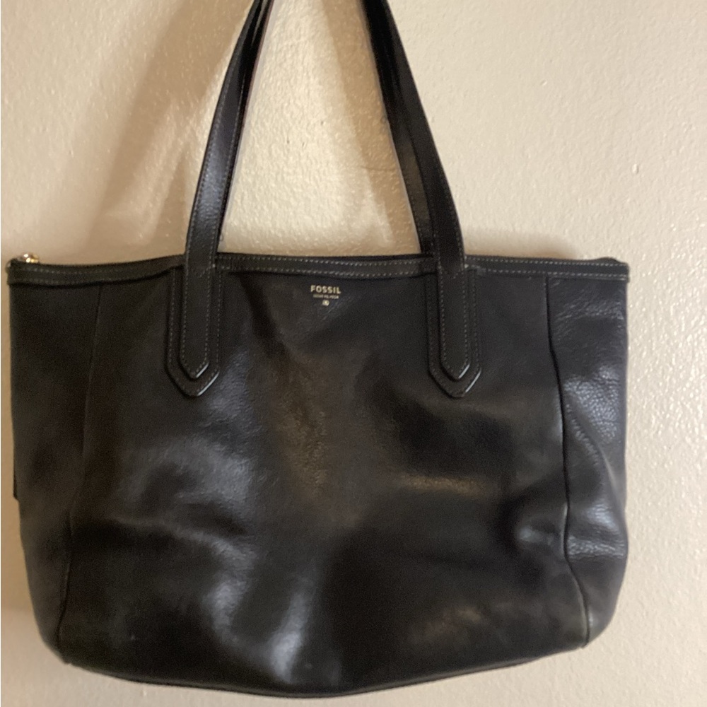 Fossil Black Leather Tote Bag
